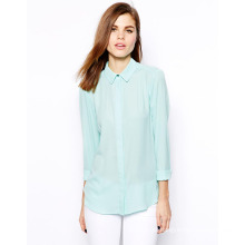 Alta qualidade Mulheres Stand Collar manga comprida Chiffon Blusa com bom preço